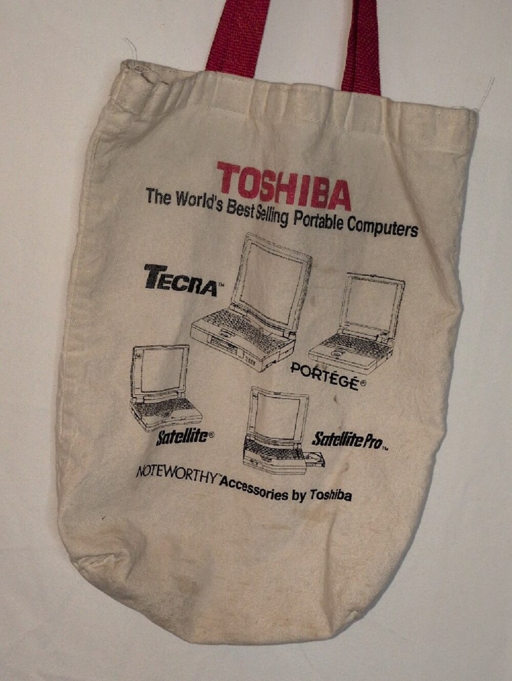 Toshiba Vintage Cream Canvas Tote with Pink Shoulder Straps